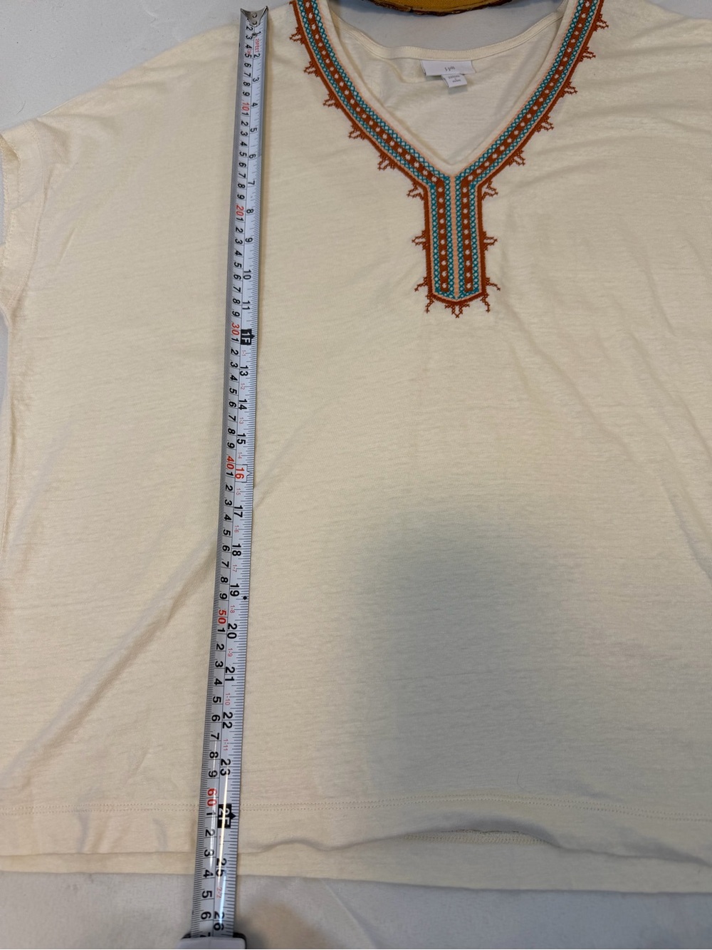 J. Jill Linen Blend Cream Embroidered V-Neck Top Dolman Sleeves Large Petite - Picture 4 of 6